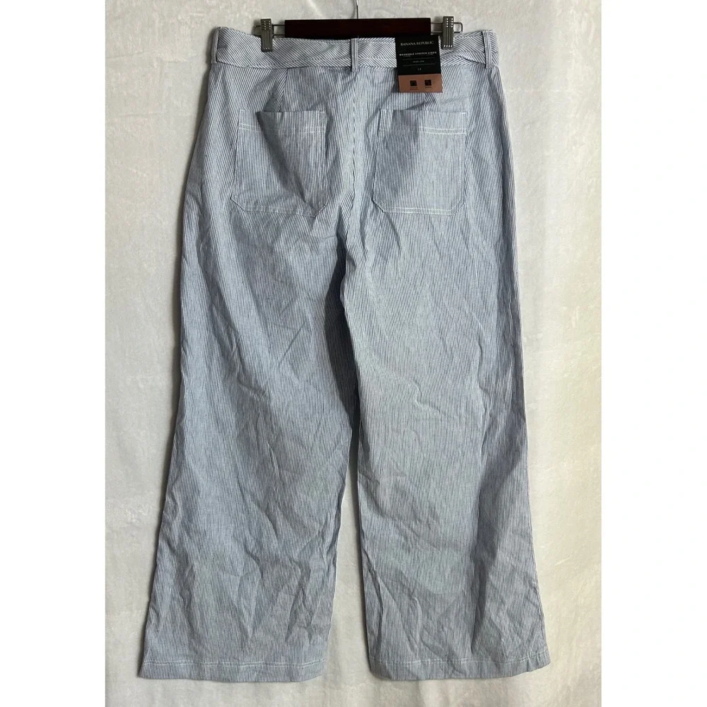 Banana Republic Washable Stretch Linen Wide-Leg Pants Womens 14 Stripe Lagenlook